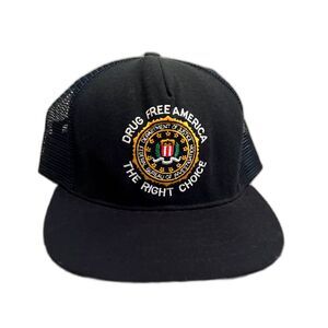 Vintage 80s FBI Department Of Justice Drug Free America Baseball Cap, Navy Retro